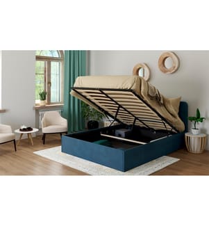 Letto Louise 140 x 190 cm in velluto con testiera rotonda - Blu anatra