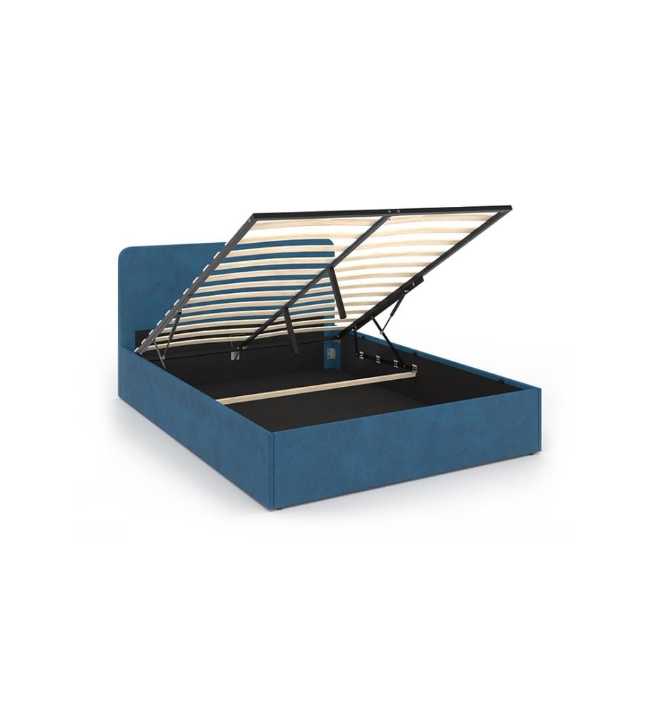 Letto Louise 140 x 190 cm in velluto con testiera rotonda - Blu anatra