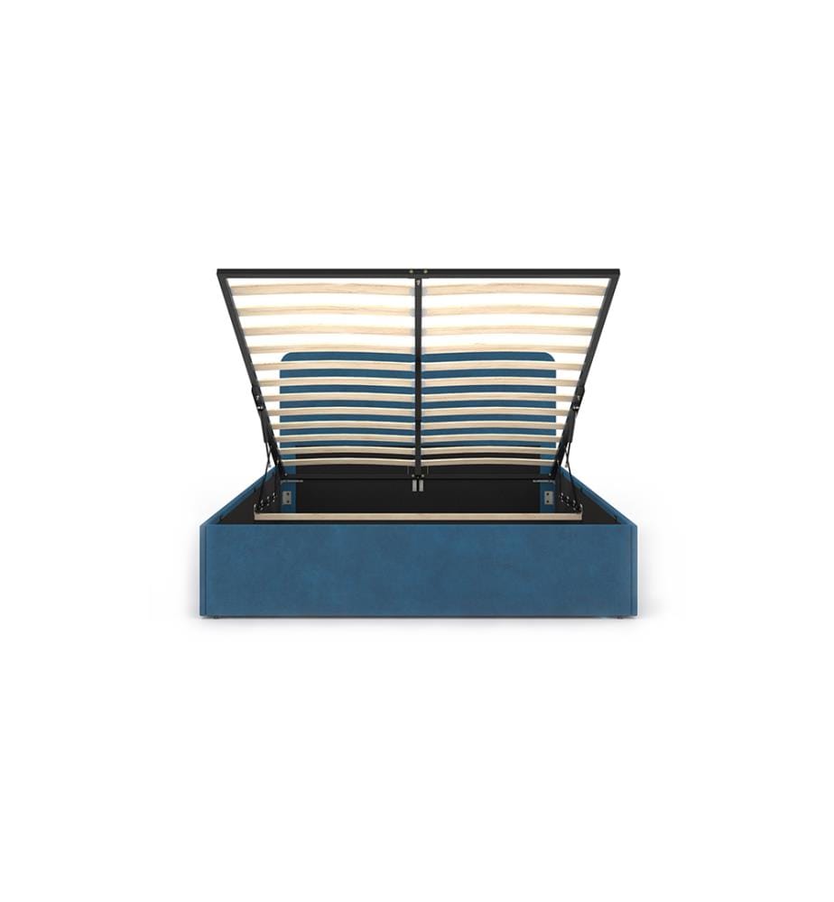 Letto Louise 140 x 190 cm in velluto con testiera rotonda - Blu anatra