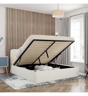 Letto Louise con base a ricciolo e testiera rotonda 160 x 190 cm - Crema