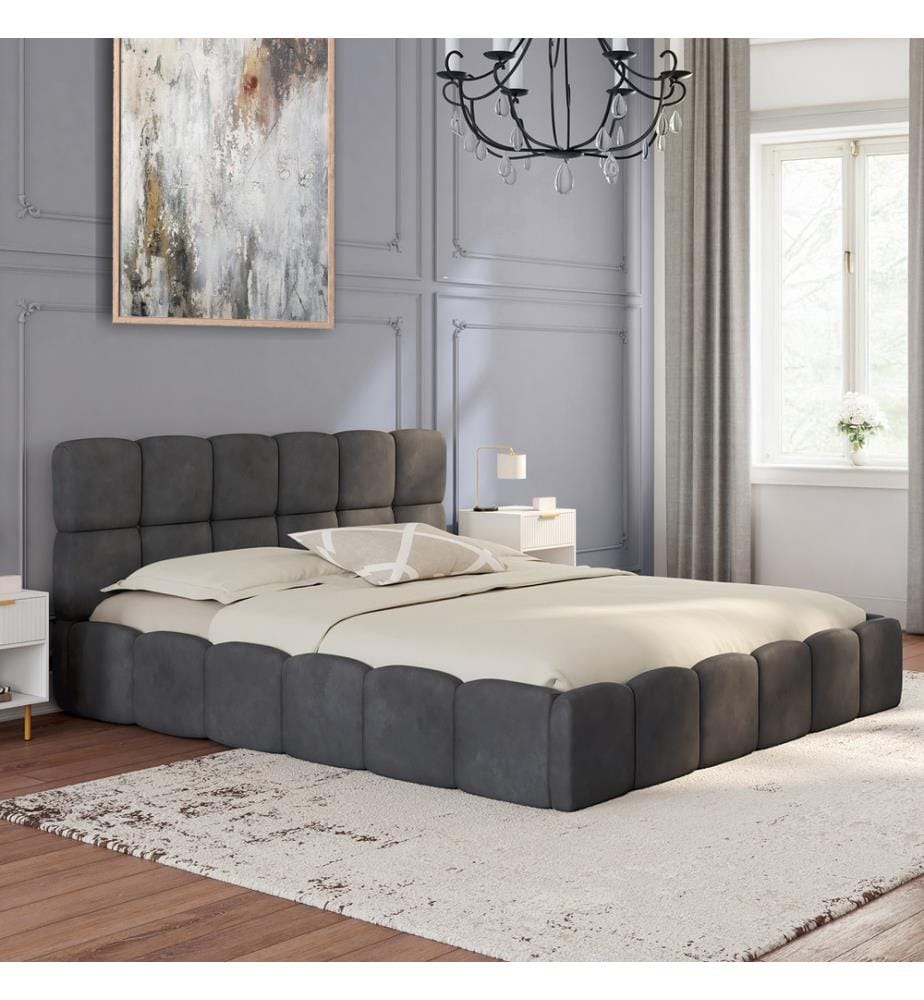 Lit coffre Bubble avec sommier et tête de lit 160x200cm - Gris