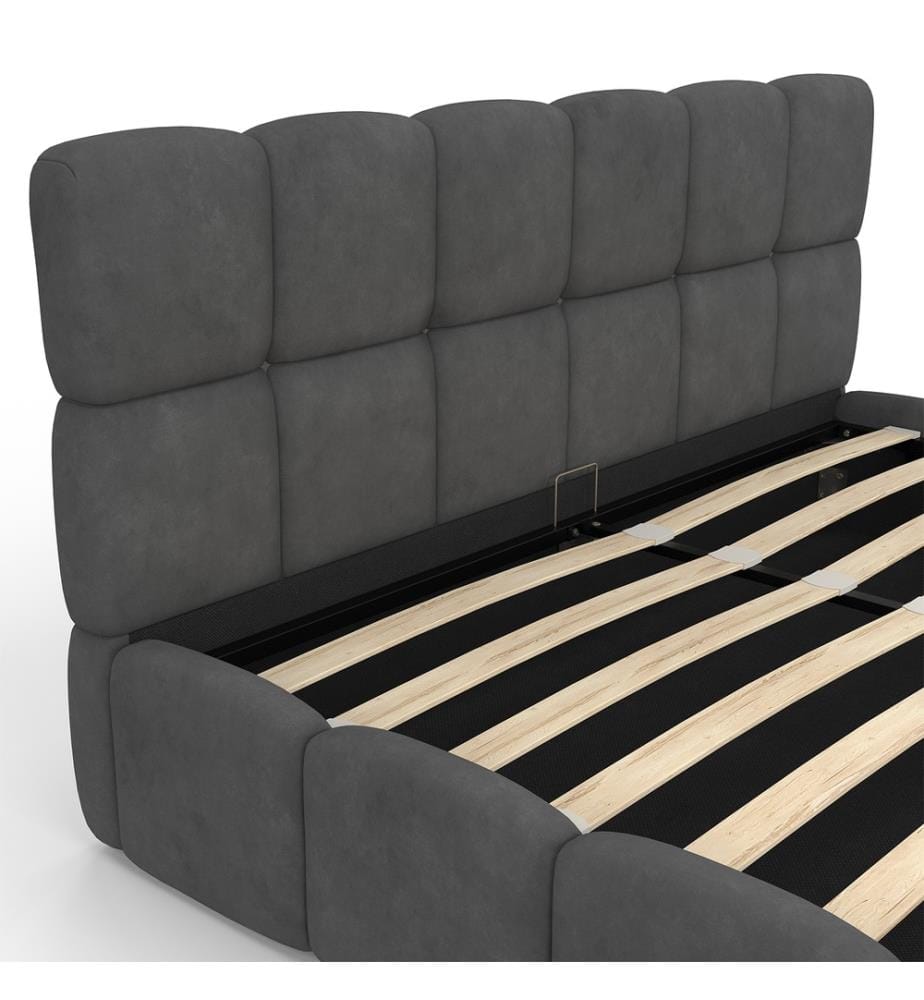 Lit coffre Bubble avec sommier et tête de lit 160x200cm - Gris