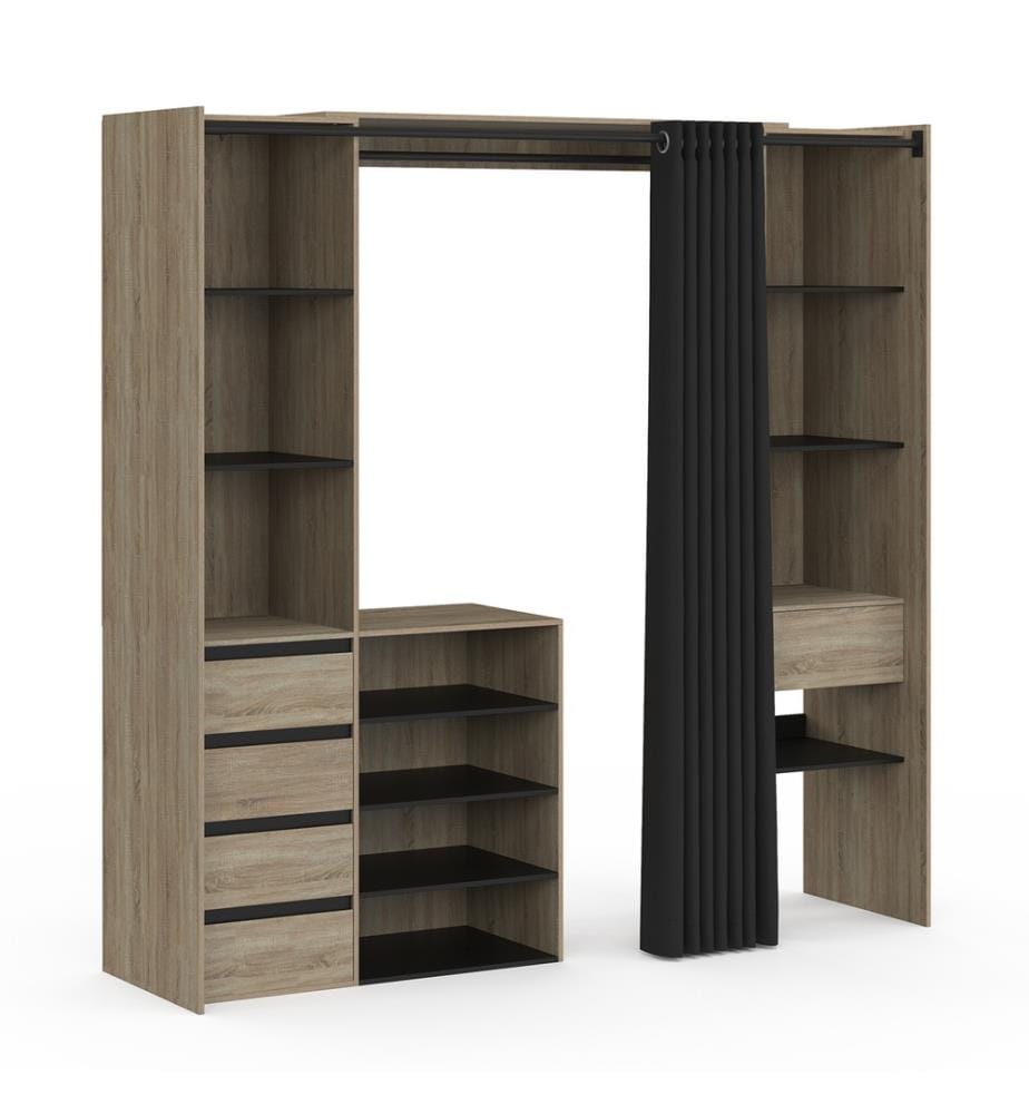 Ankleidezimmer Justine ausziehbar 120-180cm Holzeffekt 5 Schubladen Doppelsäule