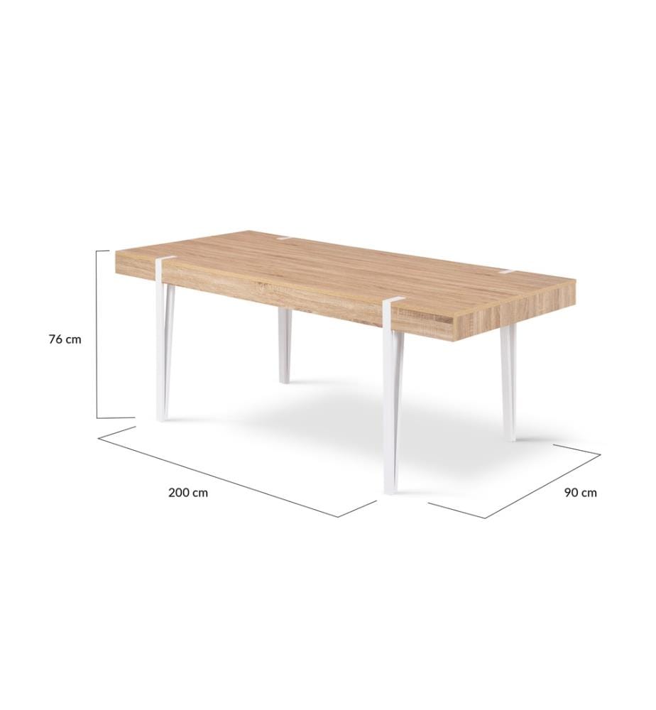 Table de Repas Hudson 200 x 90 x 76 cm - Bois & Blanc