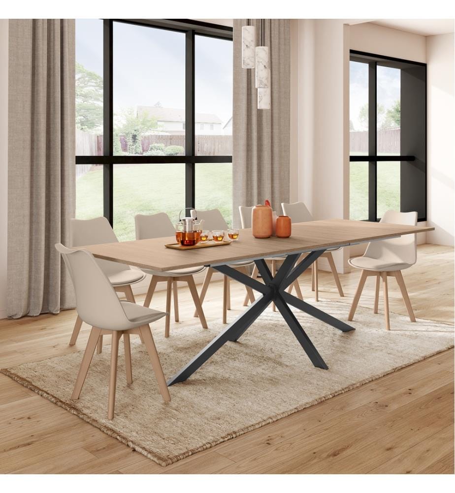 Ausziehbarer Esstisch Spider 200-240cm Holzplatte mit integriertem Stauraum - Braun und Schwarz