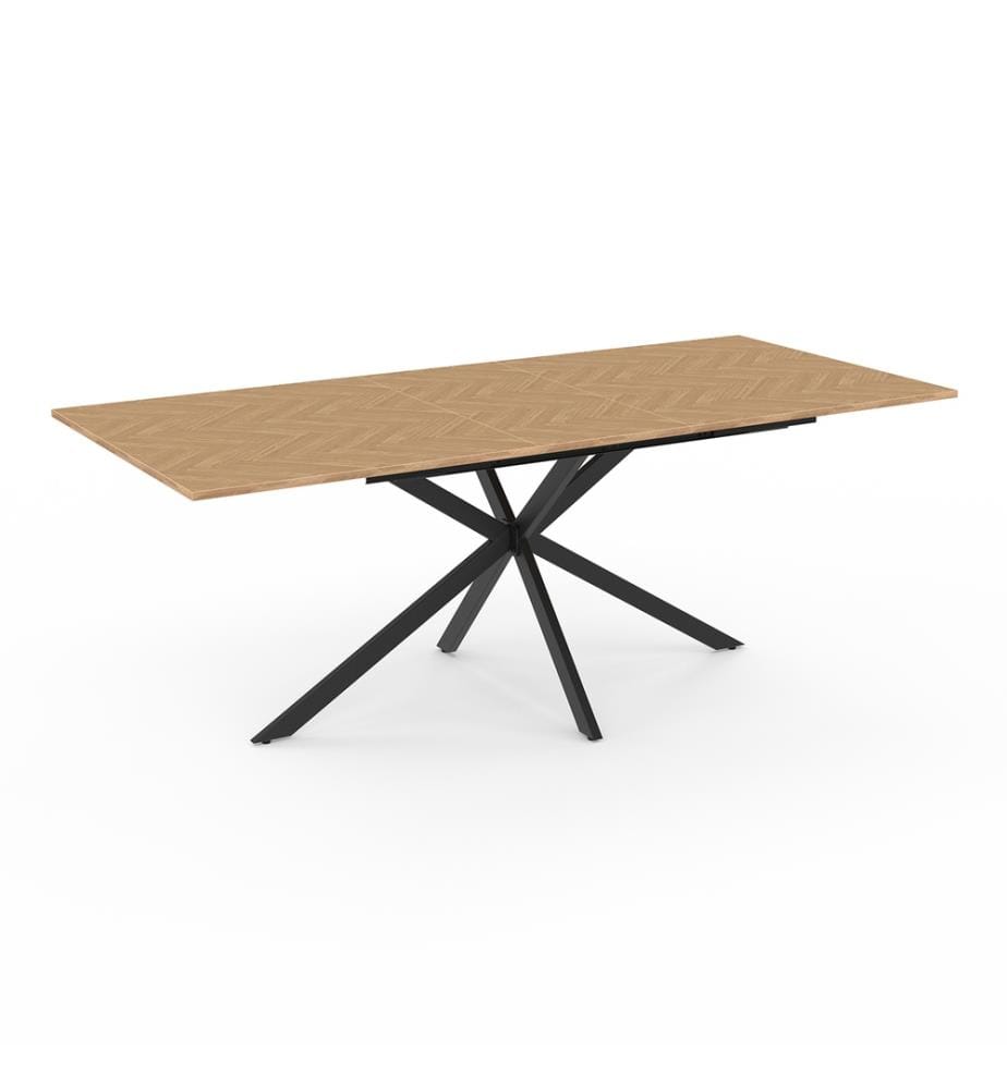 Table repas extensible Spider 160-200cm plateau effet chevron - Brun et Noir