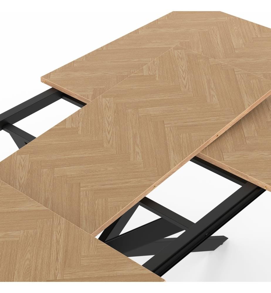 Table repas extensible Spider 160-200cm plateau effet chevron - Brun et Noir