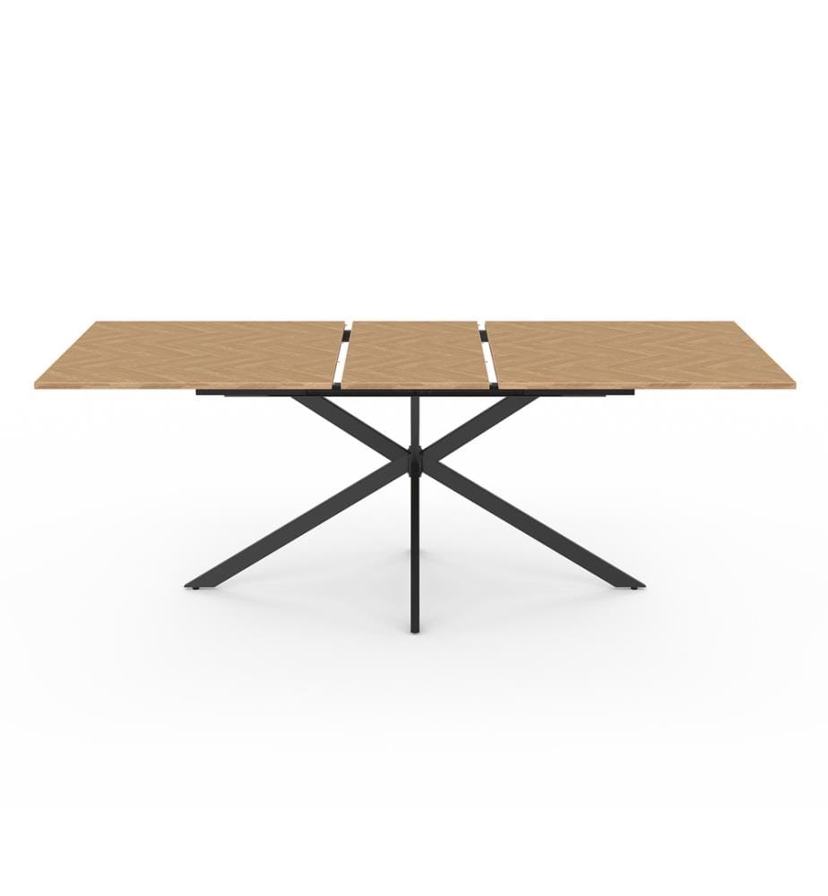 Table repas extensible Spider 160-200cm plateau effet chevron - Brun et Noir