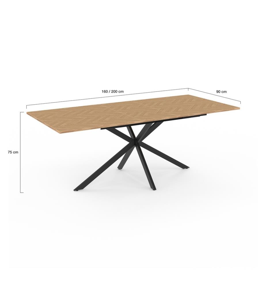 Table repas extensible Spider 160-200cm plateau effet chevron - Brun et Noir