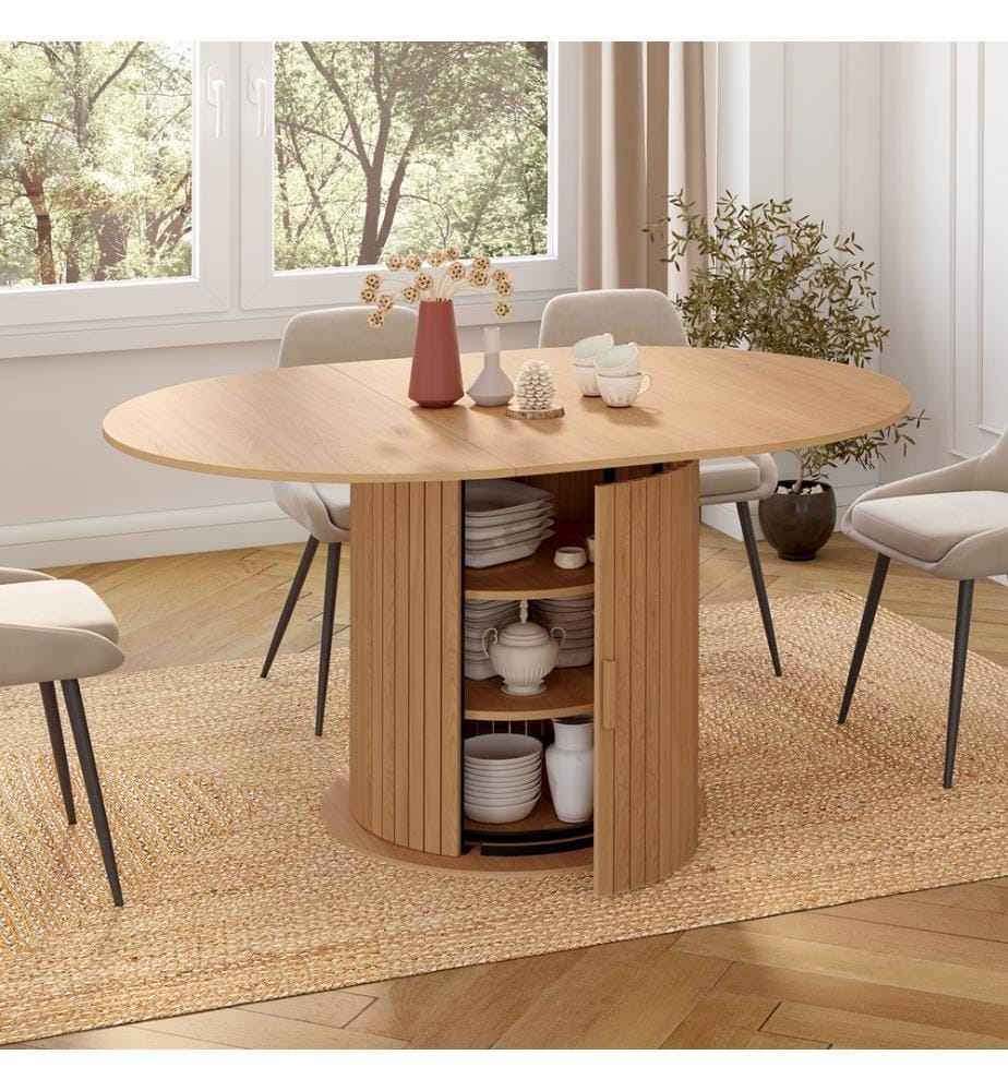 Albane round extensible dining table - Brown