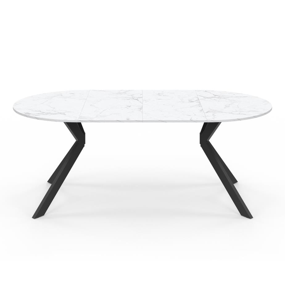 Table repas extensible Spider 110-200cm plateau arrondi effet marbre - Effet marbre blanc et noir