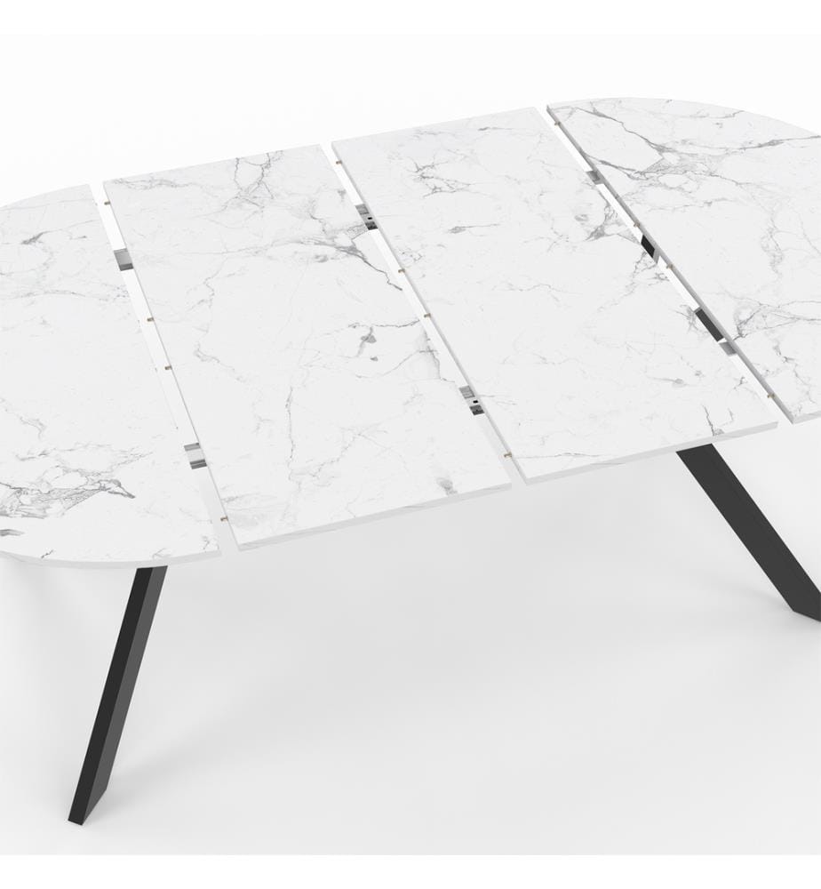 Table repas extensible Spider 110-200cm plateau arrondi effet marbre - Effet marbre blanc et noir