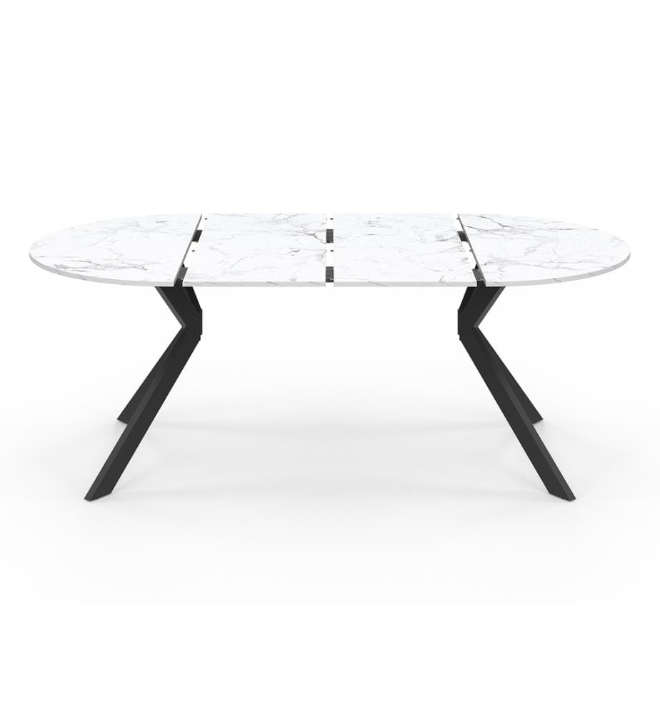 Table repas extensible Spider 110-200cm plateau arrondi effet marbre - Effet marbre blanc et noir