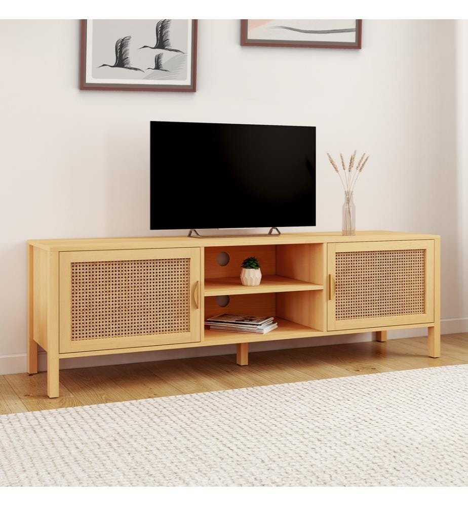 Meuble TV en cannage Eve 2 Portes L160cm - Brun