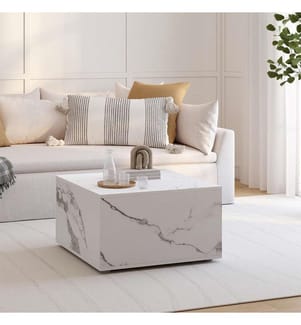 Quadratischer Couchtisch in Betonoptik mit Ablage 60cm - Marmoreffekt weiss