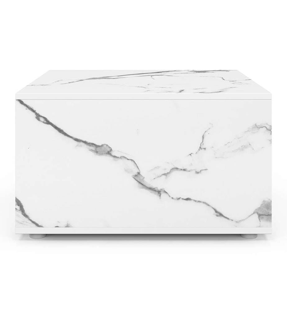 Tavolino quadrato effetto cemento con contenitore 60cm - Effetto marmo bianco
