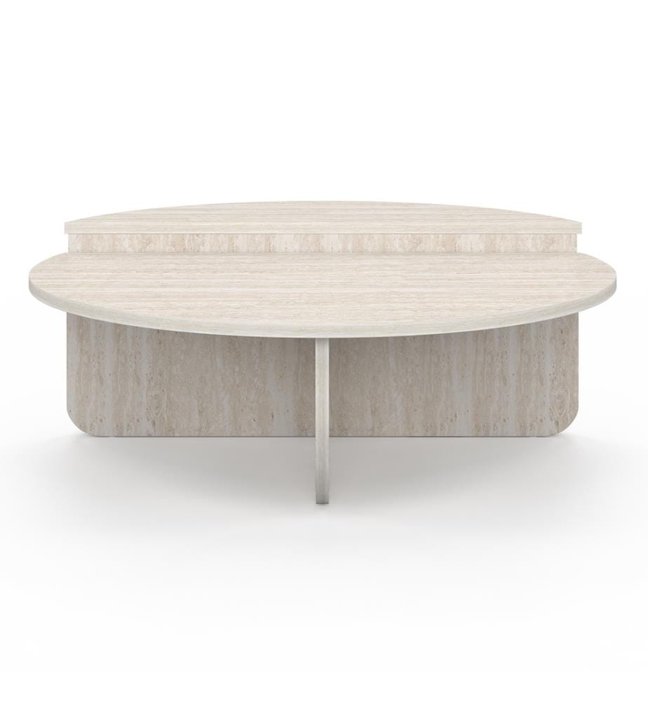 Runde asymmetrische Couchtische mit Travertin-Effekt