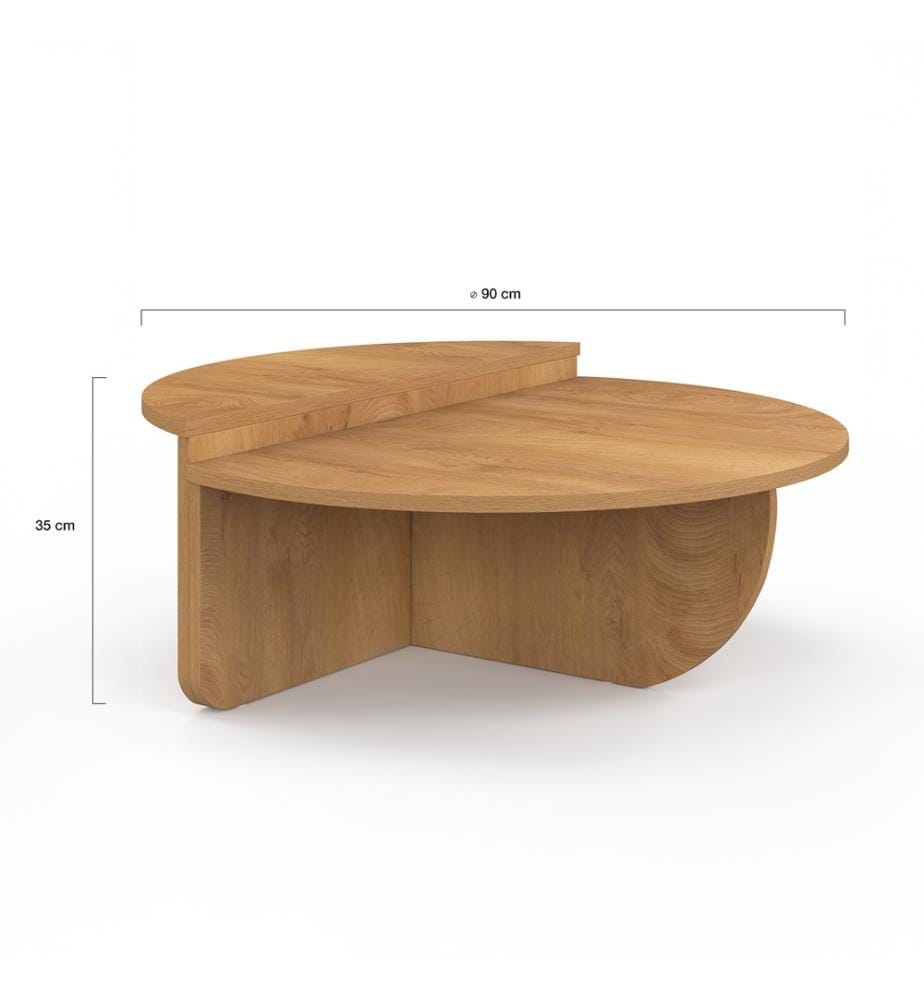 Runde asymmetrische Couchtische in Holzoptik