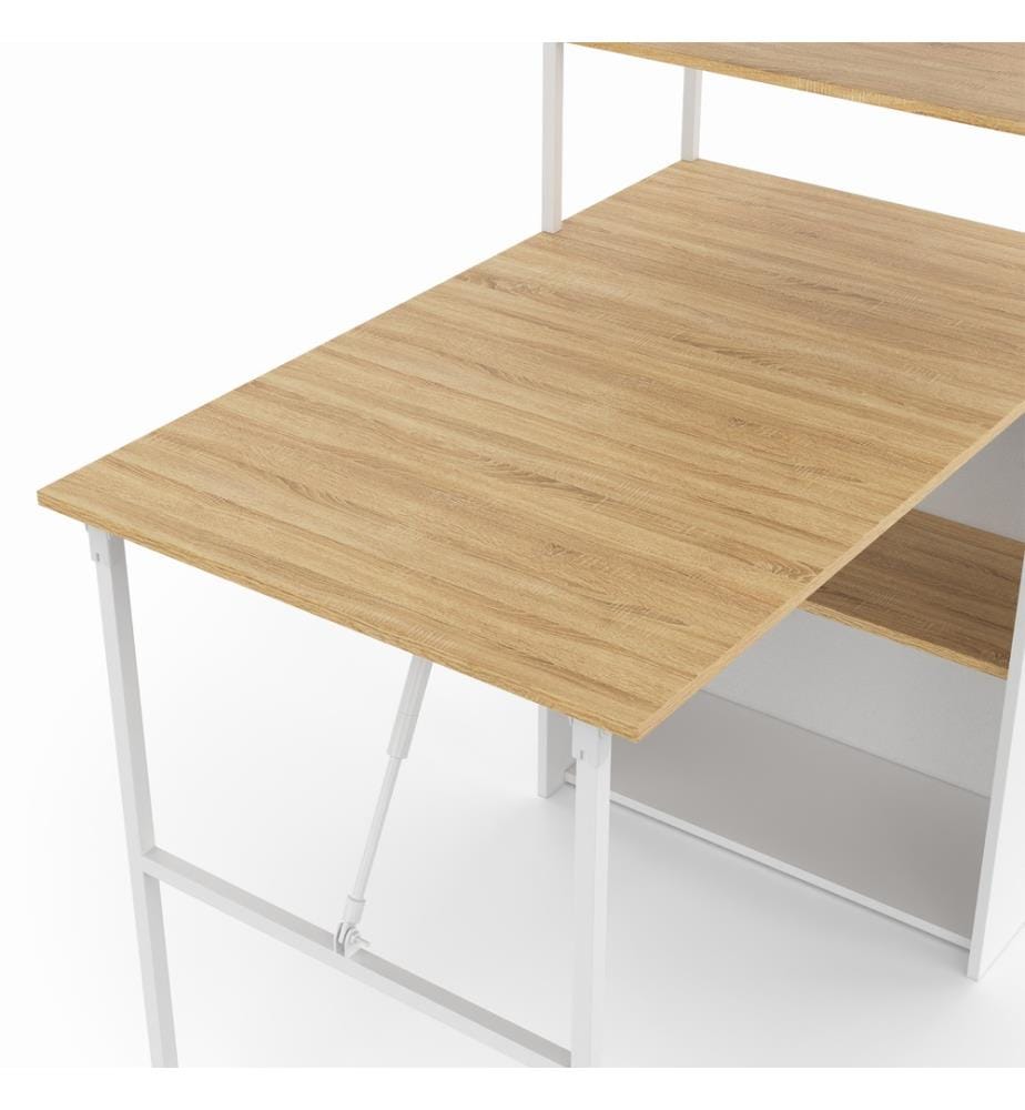 Raya 2-in-1 faltbarer Bibliotheksschreibtisch - Braun und Weiss