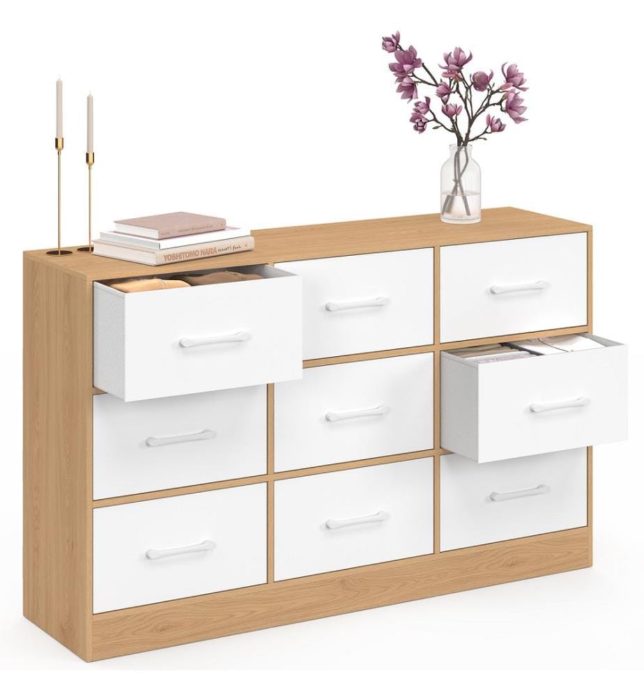 Kommode „Uma“ mit 9 Schubladen – Holz und Weiss