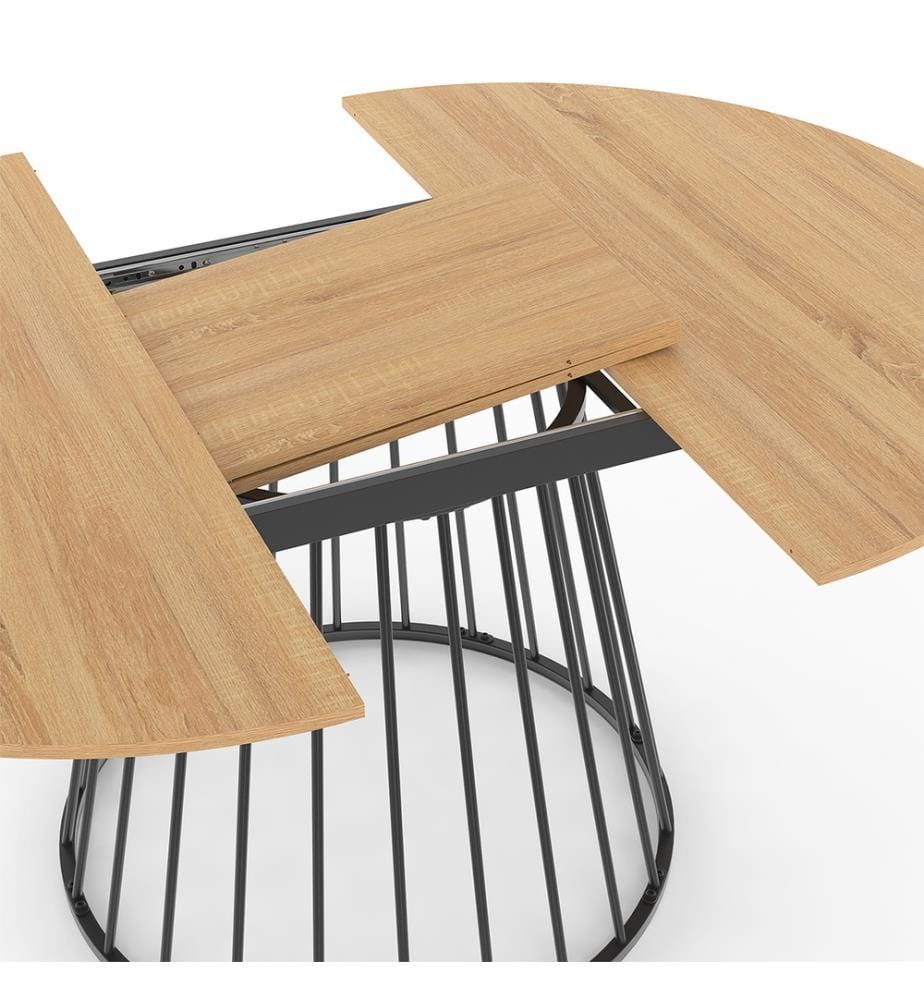 Table repas Adelle plateau rond extensible 110-150cm - Brun et Noir 