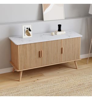 Sideboard Marceau 3 Türen L110cm - Braun und weisser Marmoreffekt