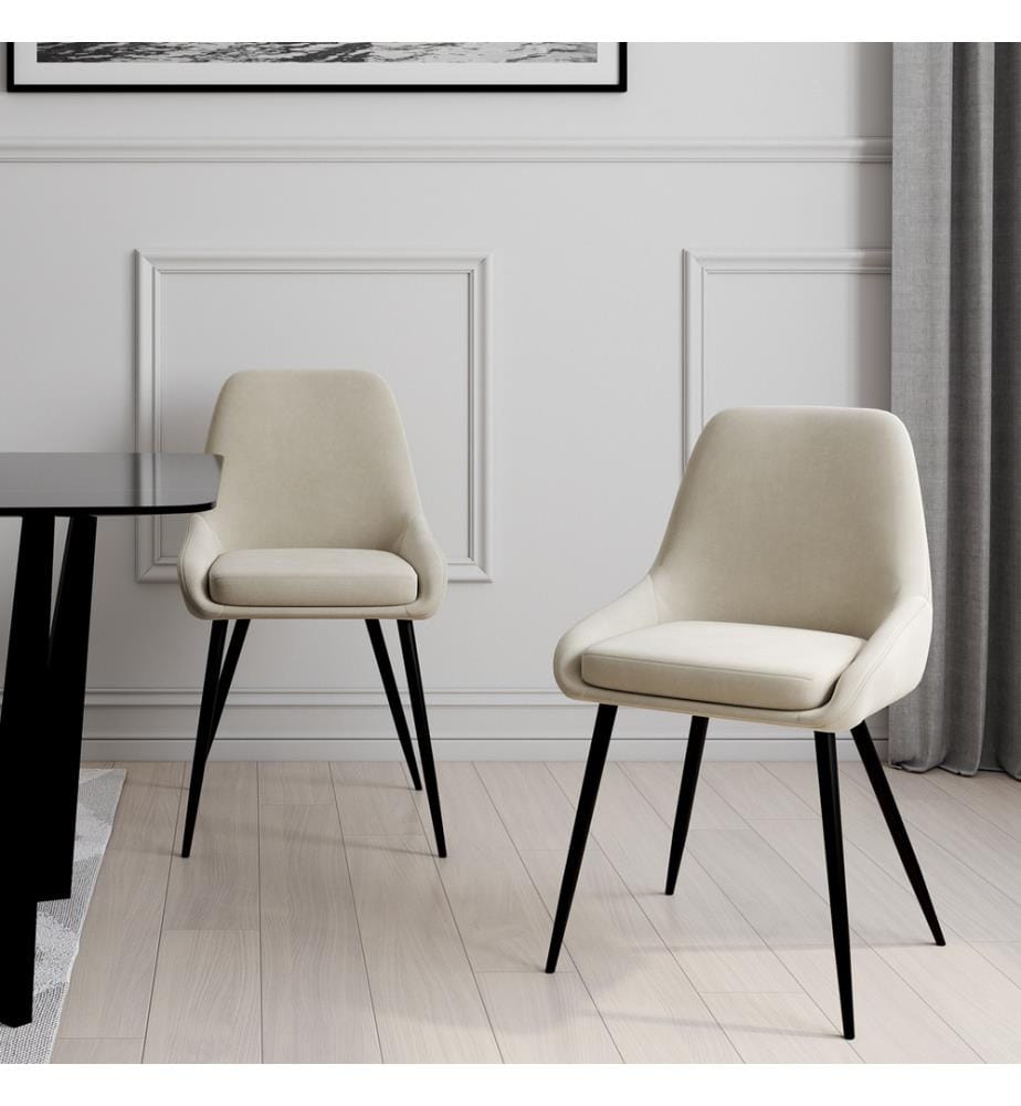 2er-Set Stühle Olivia Sitzfläche Creme Metall Beine - Creme, Silber