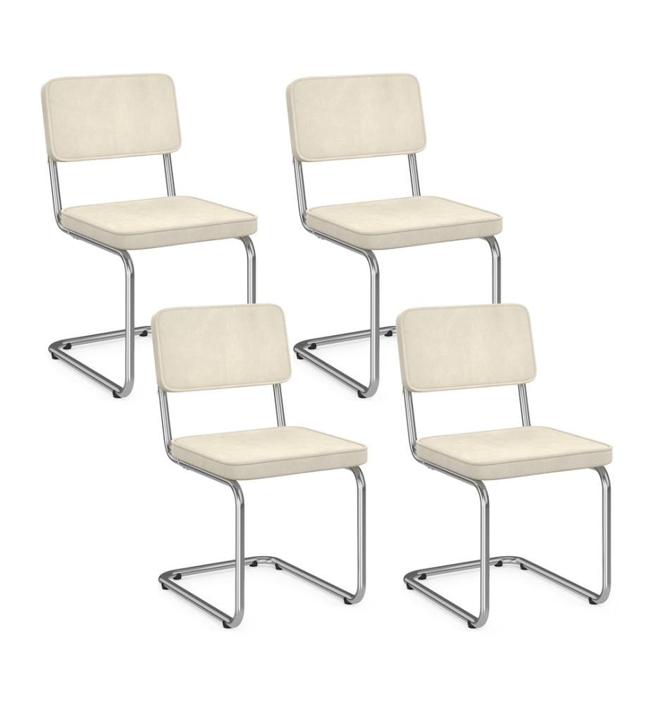 Set of 4 Naya chairs with cream velvet seats and cantilever legs