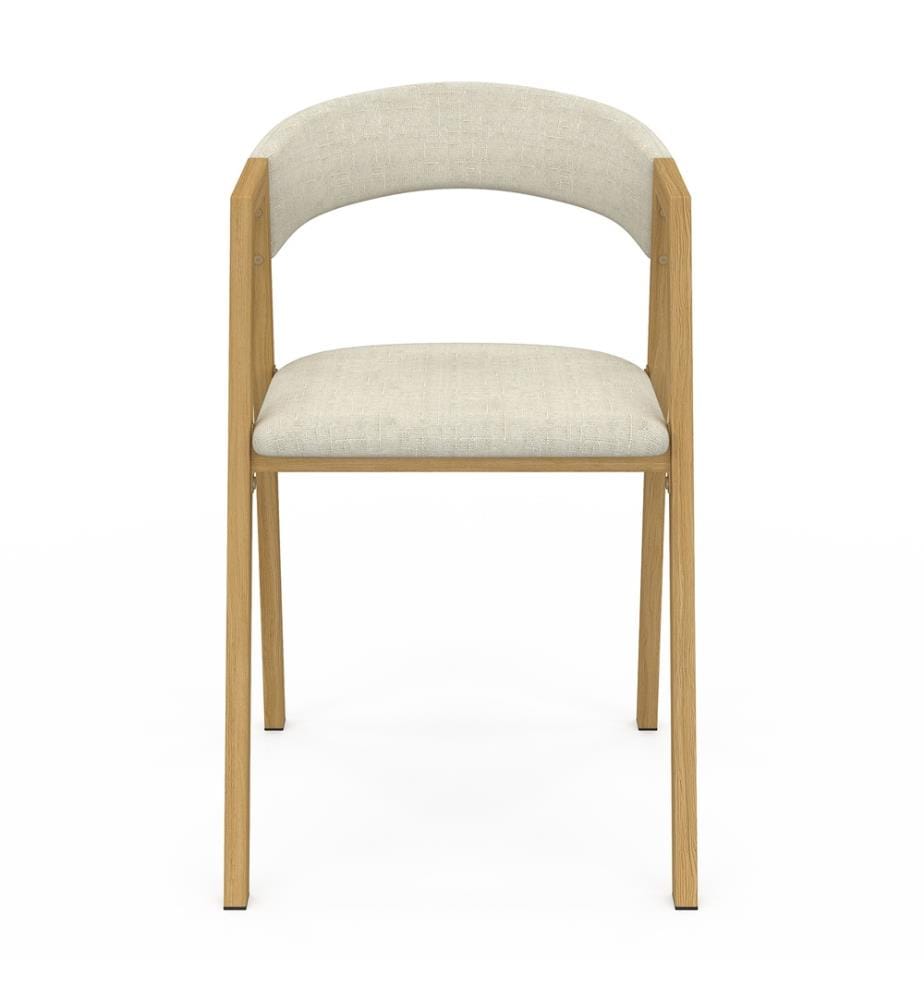 Set of 4 Enola chairs with beige fabric armrests and wood-effect legs