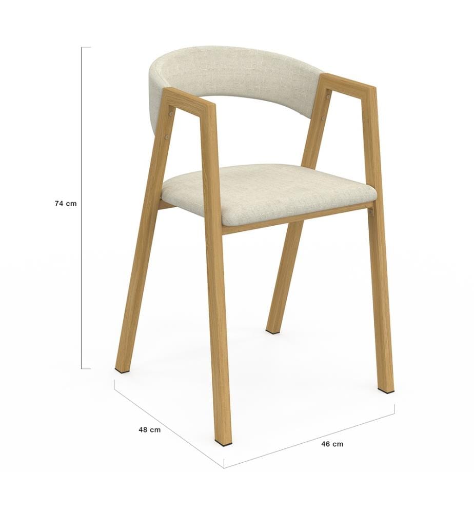Set of 4 Enola chairs with beige fabric armrests and wood-effect legs