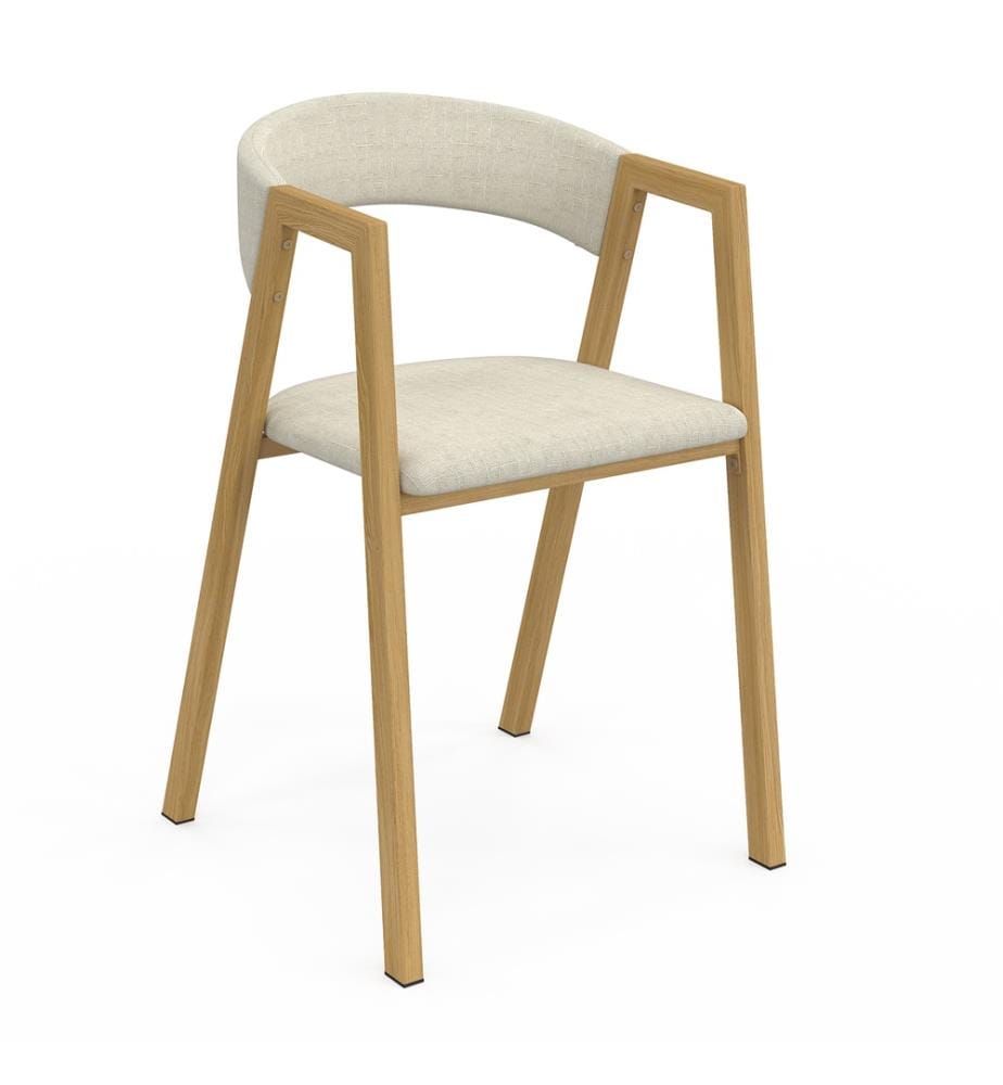 Set of 4 Enola chairs with beige fabric armrests and wood-effect legs