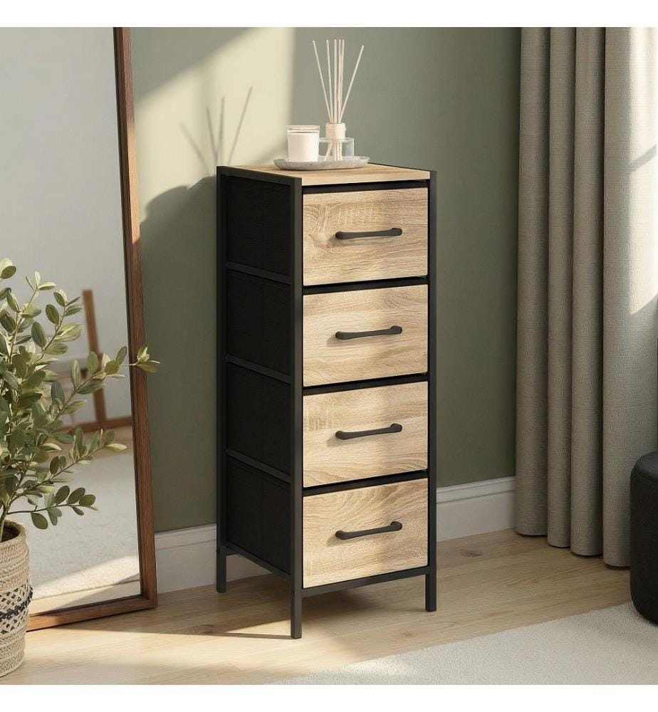 Comodino Iris a 4 cassetti - Legno e nero
