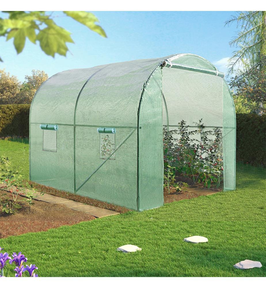 Garden tunnel greenhouse 6m² reinforced tarpaulin 130 gr/m² - Green