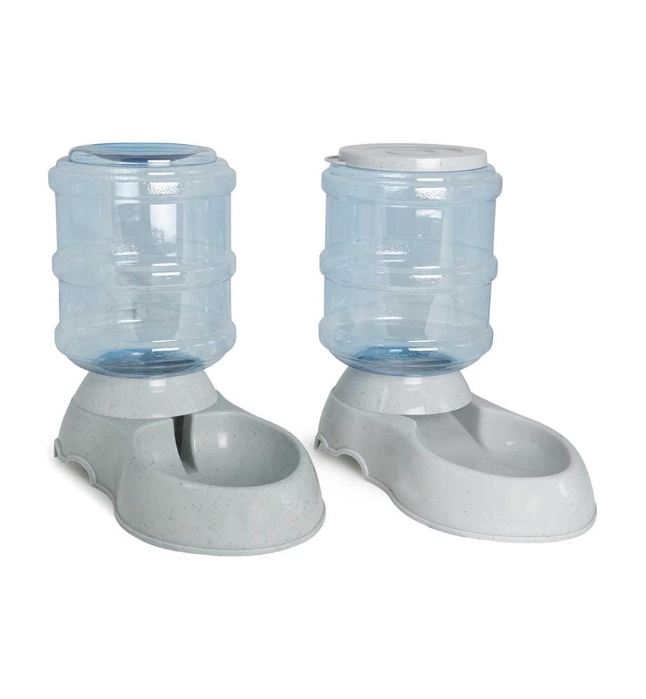 Lot de 2 Distributeurs Automatiques Eau et Nourriture pour Animaux - Blanc