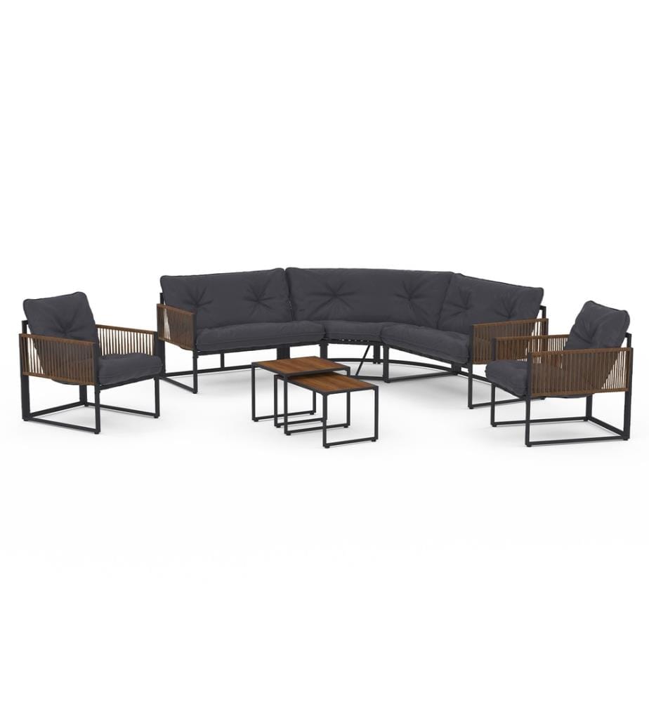Ozéa 8-seater corner garden furniture set, grey and corded