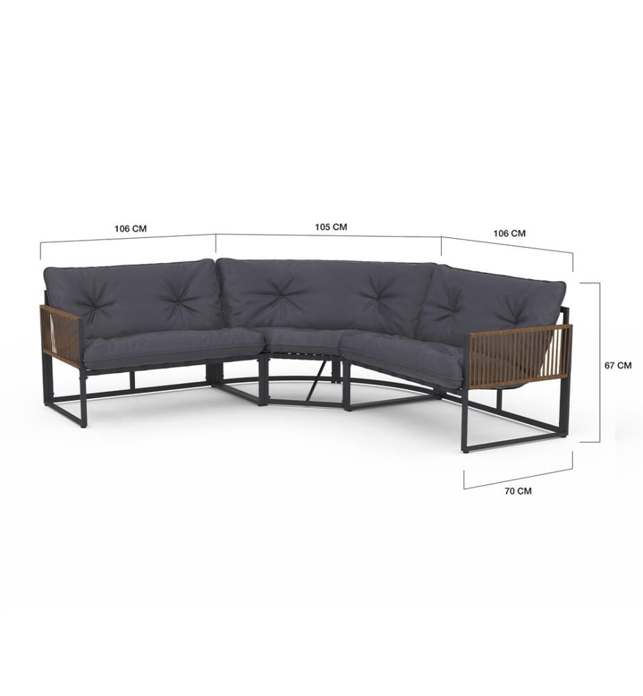Ozéa 8-seater corner garden furniture set, grey and corded