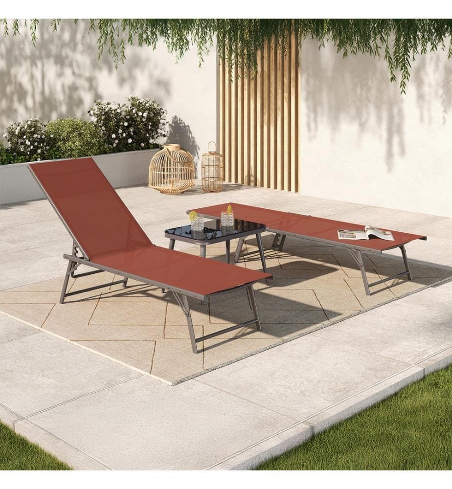 Set aus 2 Liegestühlen mit Neigung Malaga 4 Positionen - Terracotta