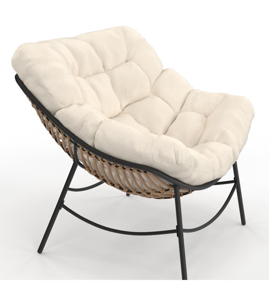 Gartensessel Lois Rattan und Kissen Ecru