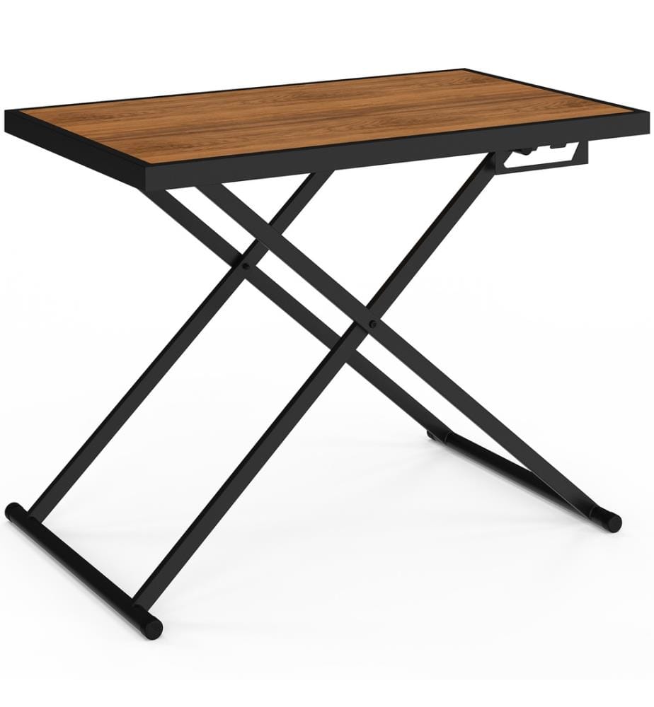 Klappbarer Gartentisch Oleg 100cm gehärtetes Glas - Schwarz und Holz
