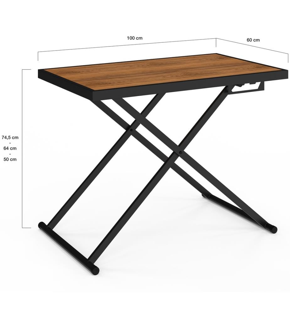 Klappbarer Gartentisch Oleg 100cm gehärtetes Glas - Schwarz und Holz