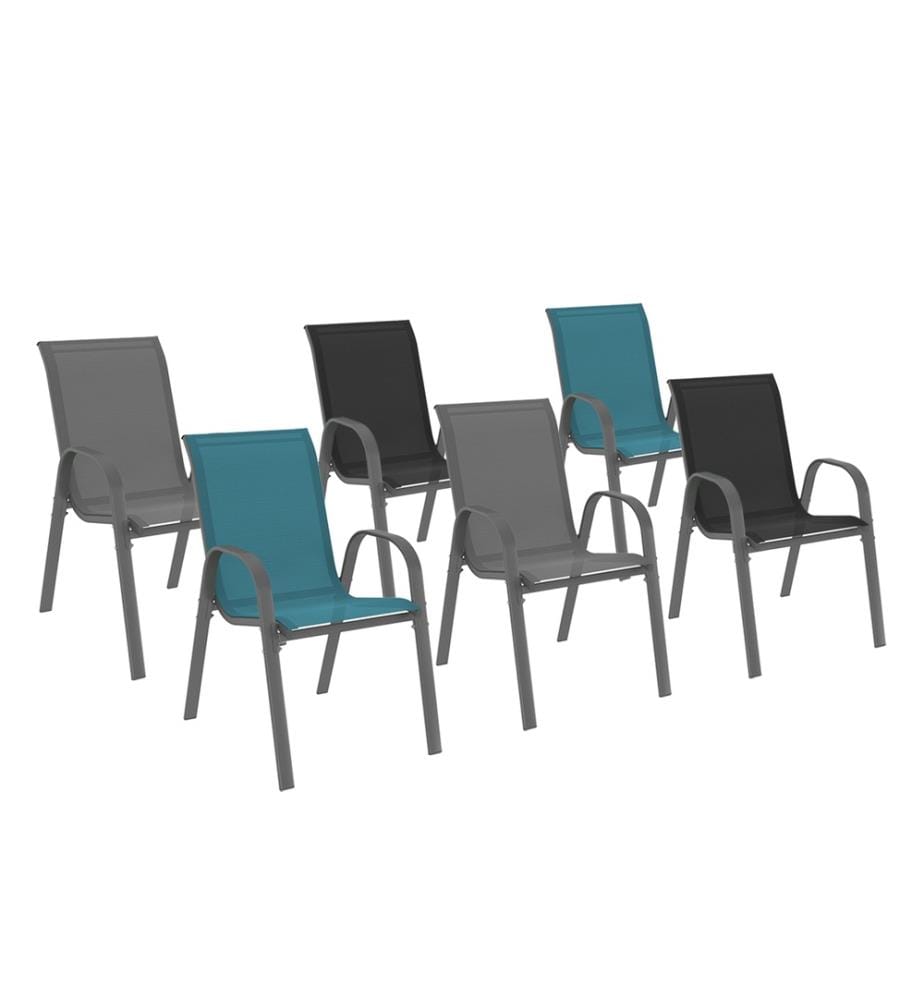 Lot de 6 Chaises de jardin empilables en textilène mi x de couleurs