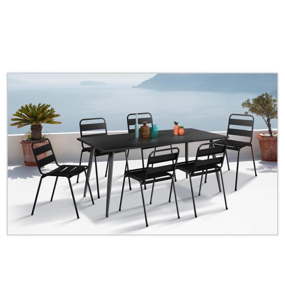 Lot de 6 Chaises de jardin en acier empilables - Noir