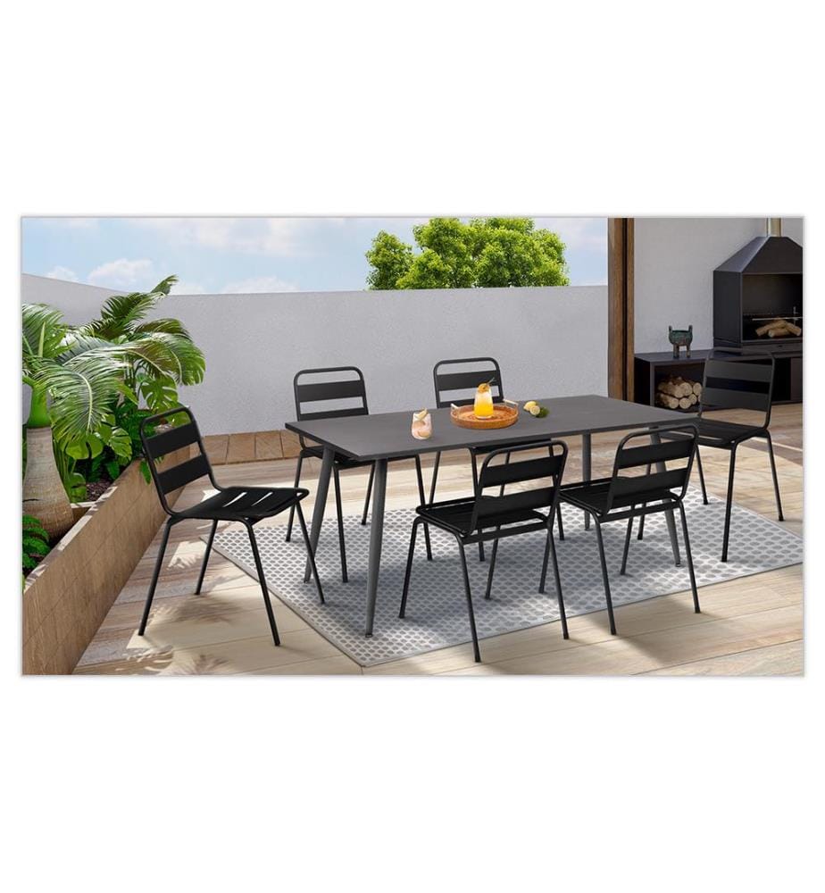 Lot de 6 Chaises de jardin en acier empilables - Noir