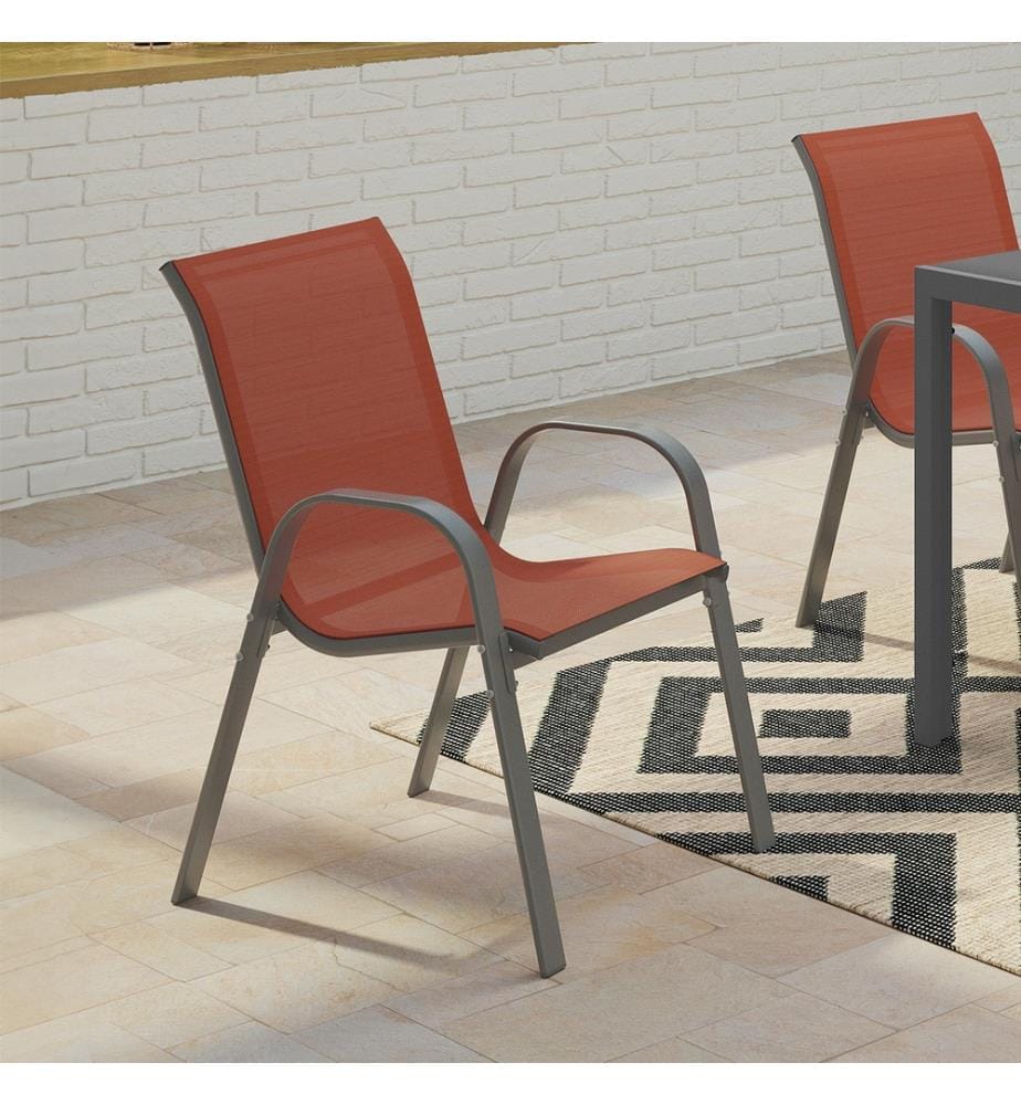 Lot de 6 Chaises de jardin empilables - Gris Anthracite et Terracotta