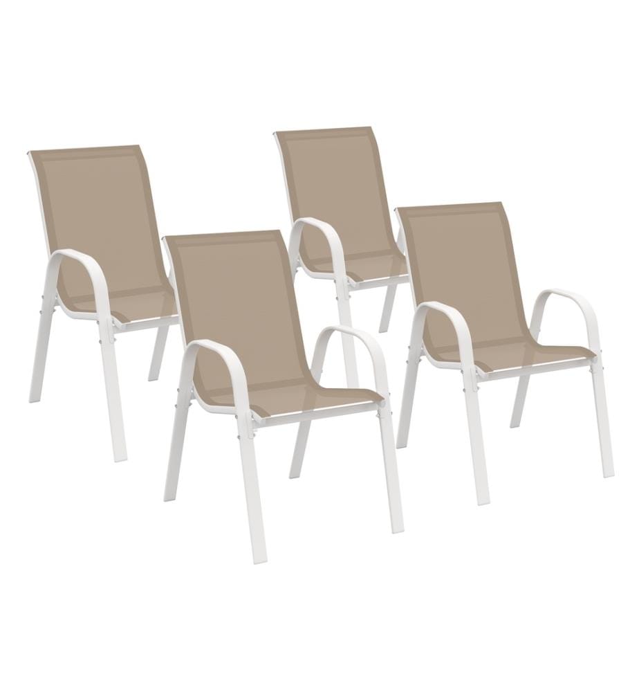 Lot de 4 Chaises de Jardin Empilables en Textilène - Blanc et Beige