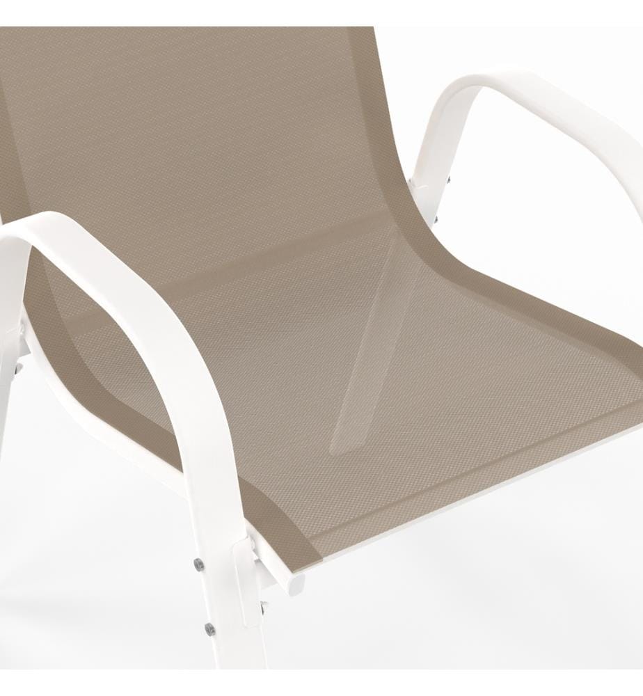 Lot de 6 Chaises de Jardin Empilables -  Blanc et Beige
