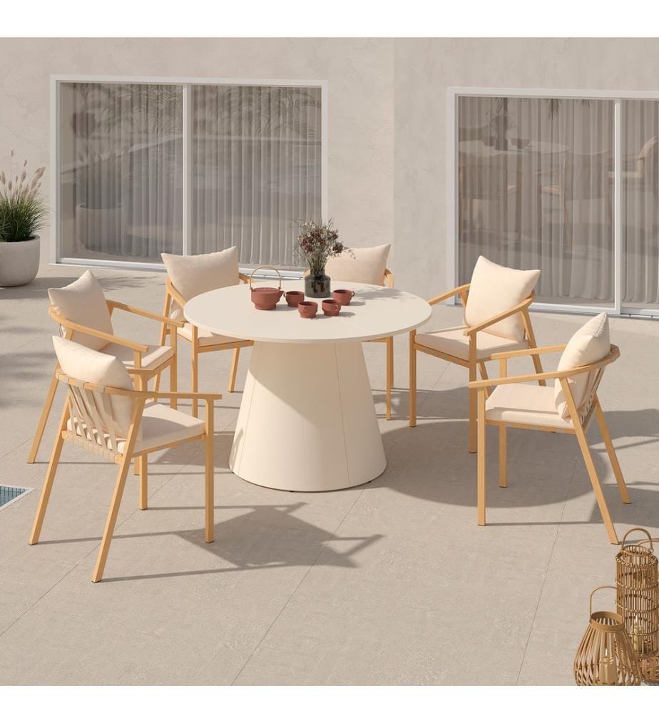 Table à manger ronde Aléna Ø120cm métal - Beige