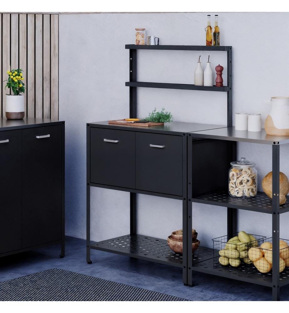 Outdoor-Küchenmöbel Almeria 2 Türen + Hängeregale grau