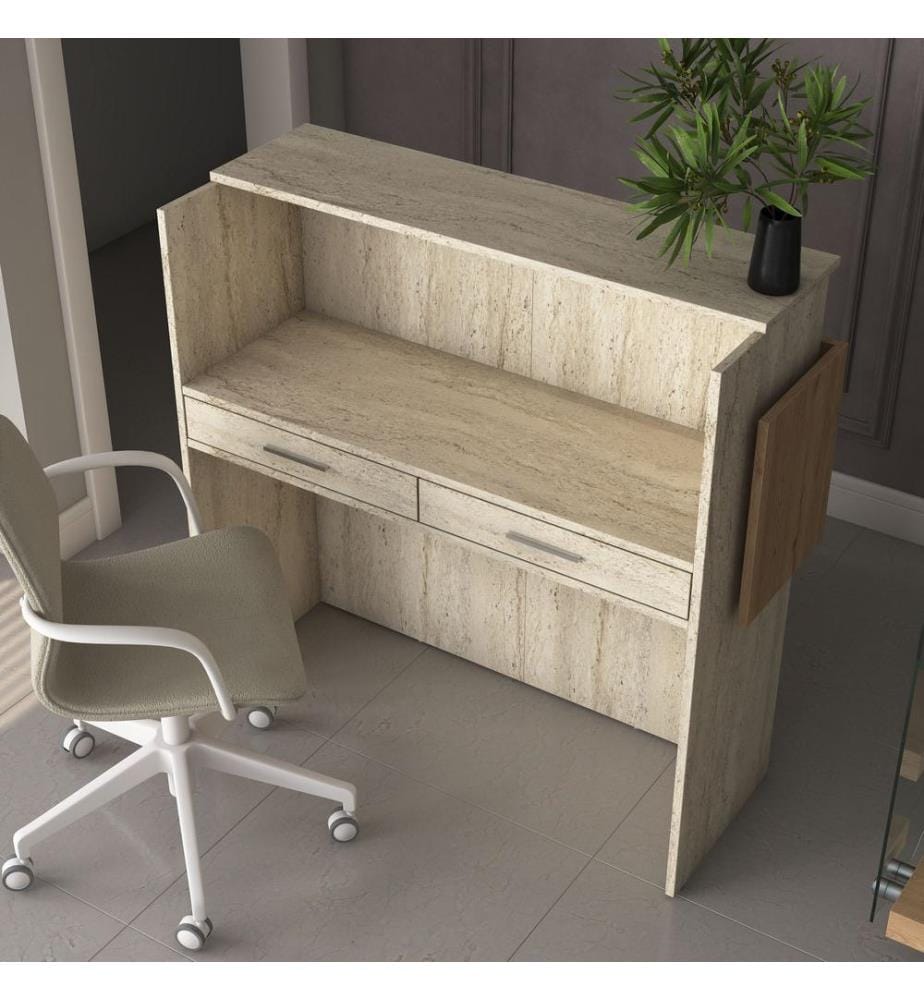 Table d'accueil - Travertin et noyer