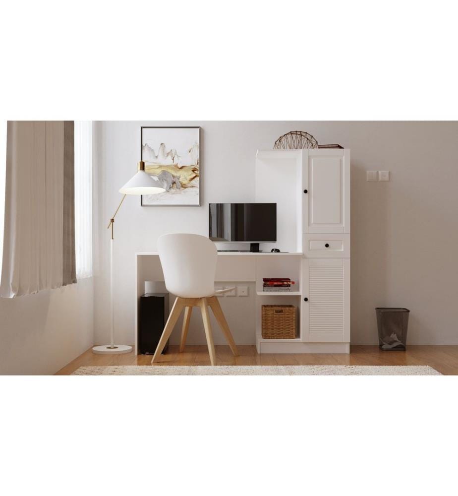 Study Desk & Bookshelf - Matte White